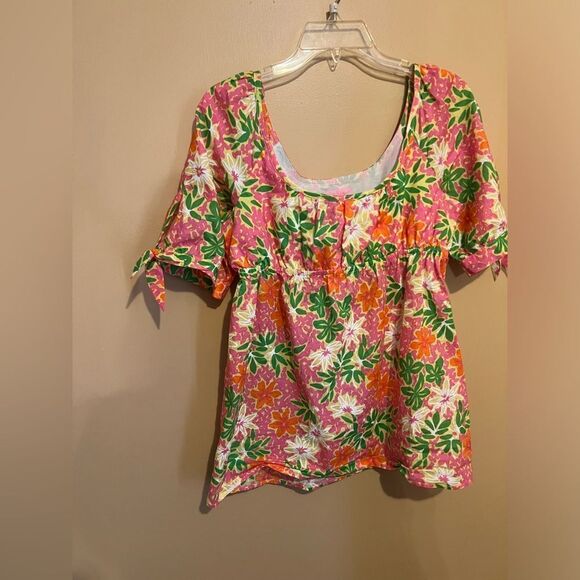 Lilly Pulitzer Floral Print Babydoll Short Sleeve Top - size 8 - Picture 3 of 8